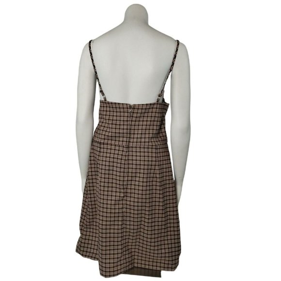 GB Junior Girls XL Plaid Jumper Square Neck Notch Front Brown and Pink Dress New - Picture 2 of 5